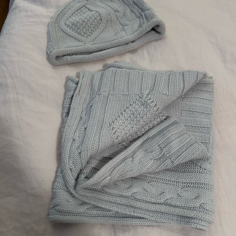Banana Republic Pale Blue/Gray Knit Scarf and Hat Set